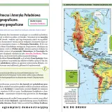 Mapa przedstawia Amerykę Północną i Południową, ukazując ich położenie geograficzne i wielkie regiony.