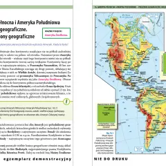 Mapa przedstawia Amerykę Północną i Południową, ukazując ich położenie geograficzne i wielkie regiony.