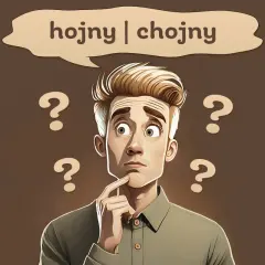 Zamyślony mężczyzna z pytajnikami wokół głowy zastanawia się, czy jest hojny, czy chojny.