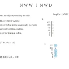Obliczanie największego wspólnego dzielnika (NWD) liczb 300 i 750. Rozkład na czynniki pierwsze i mnożenie wspólnych dzielników.