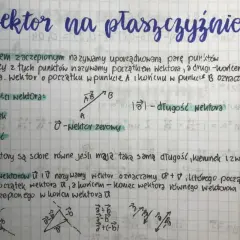 Notatki z algebry liniowej: definicja wektora zaczepionego, jego własności (kierunek, zwrot, długość), warunki równości wektorów i ich suma.