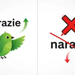 Zielony ptaszek z napisem "na razie" symbolizuje coś pozytywnego, w przeciwieństwie do przekreślonego "narazie".