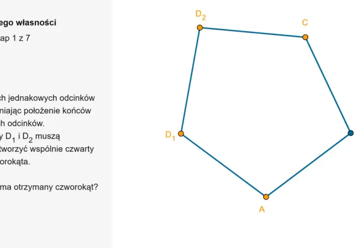 Geometryczny przykład, jak inaczej o rombie. Czworokąt ABCD z równymi bokami.