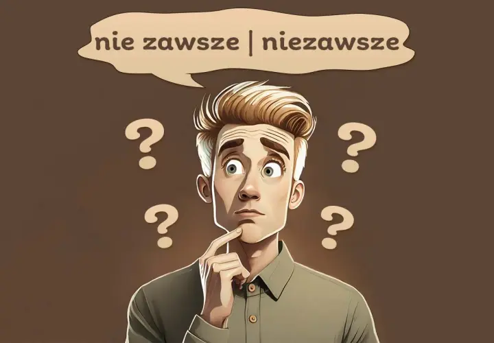 Zamyślony mężczyzna otoczony znakami zapytania, zastanawia się, czy żyć niezawsze razem czy osobno.