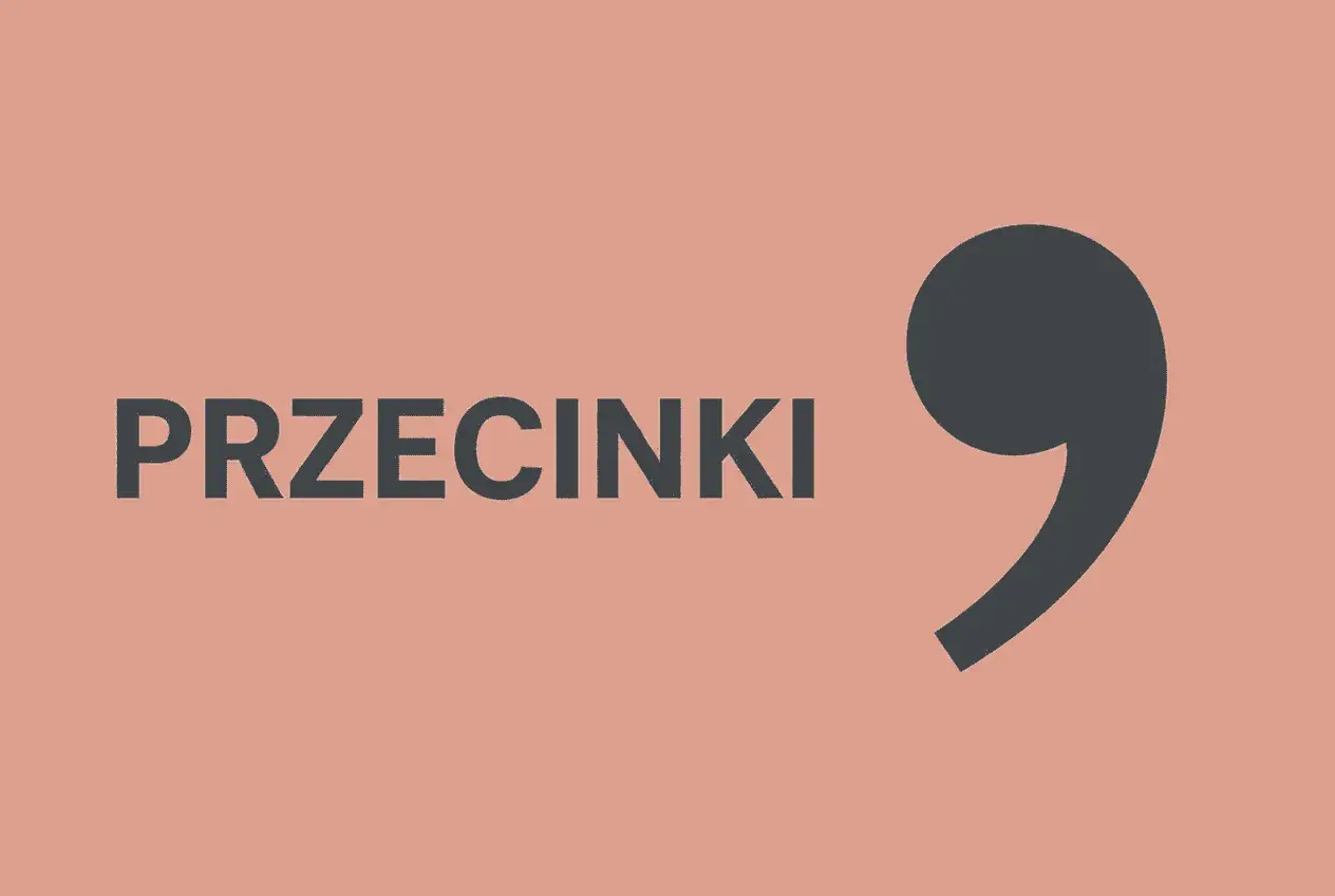 Duży, ciemnoszary przecinek obok napisu "PRZECINKI".
