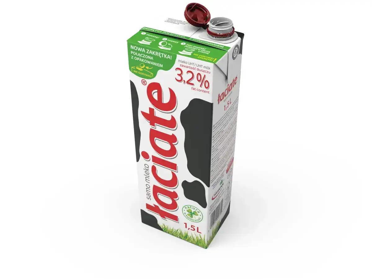Mleko szkolne Łaciate 3,2% 1,5L. Gdzie kupić? Wygodne opakowanie z połączoną zakrętką.